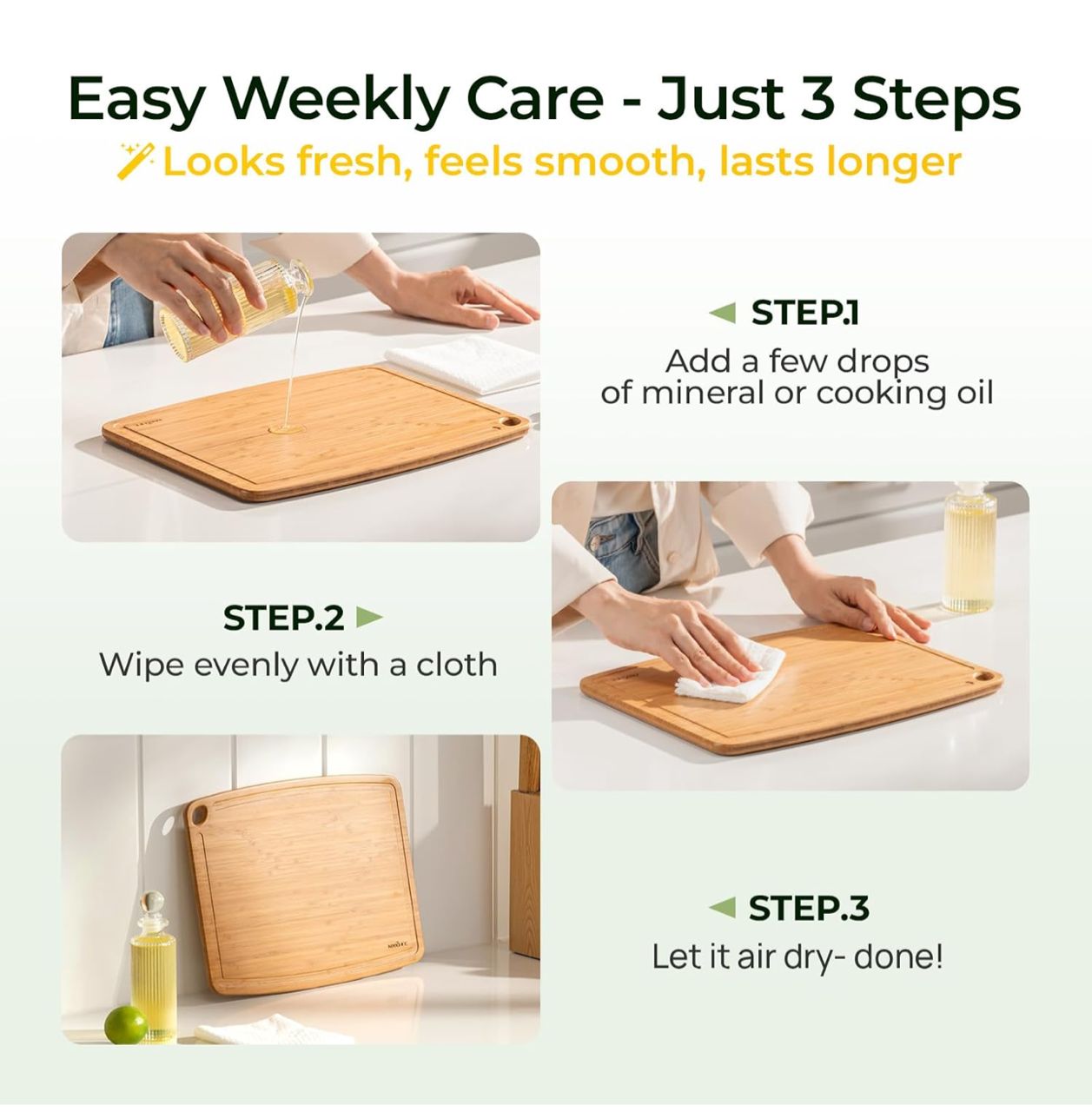 Dishwasher Safe Bamboo cutting boards, durable light weight wood cutting board for busy kitchen, easy storage & clean wooden cutting board single
