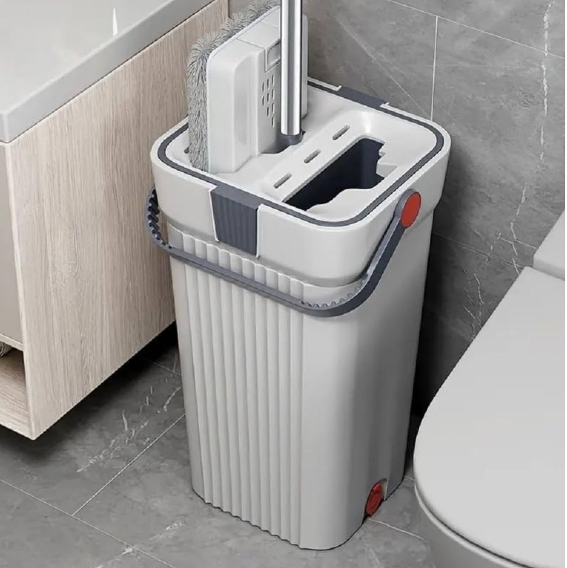 Mop & Bucket with Wringer-360 degrees rotatable flat mop for hardwood,tile& glass cleaning.long handle labor saving /dry mop for floors & windows