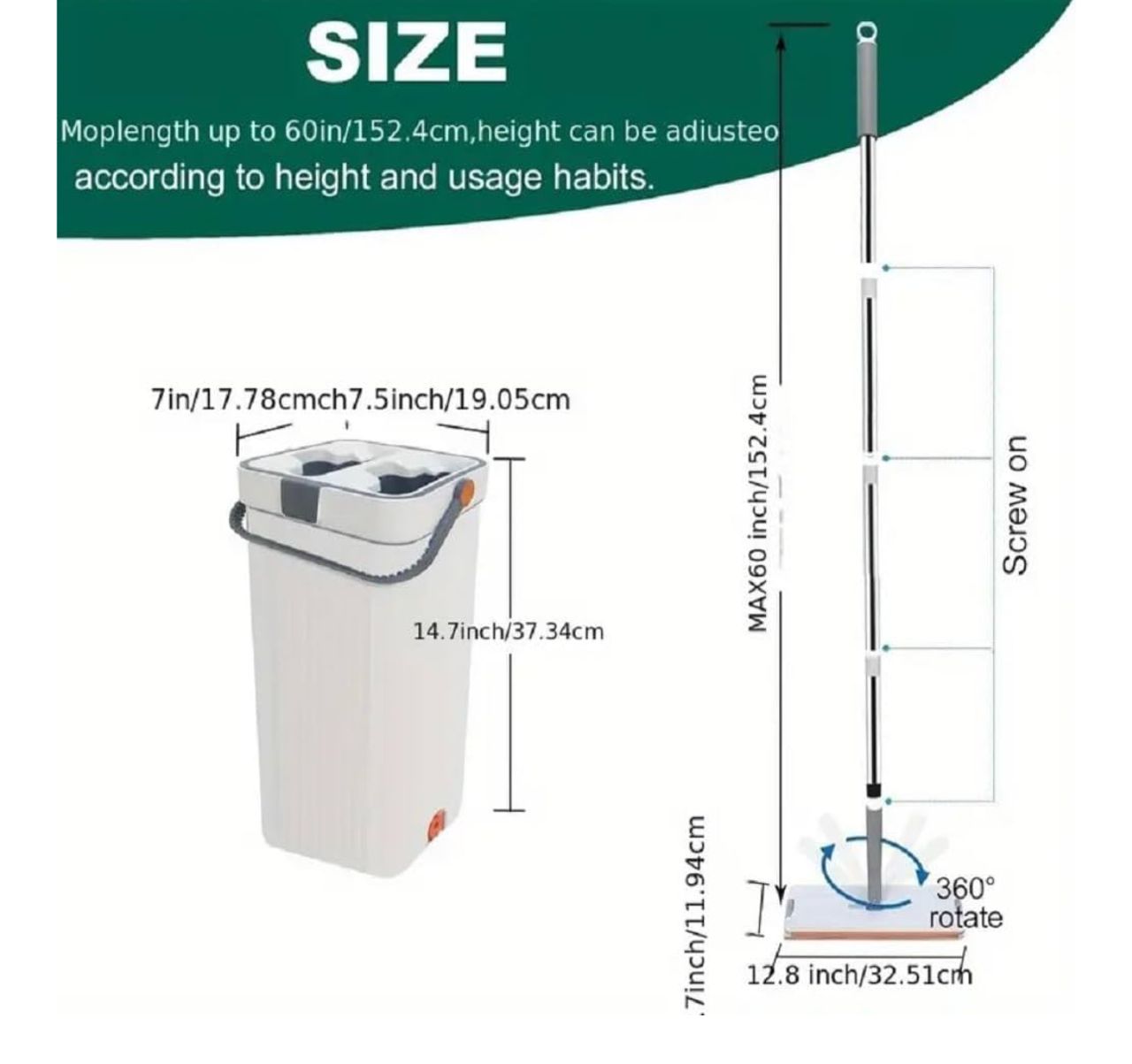 Mop & Bucket with Wringer-360 degrees rotatable flat mop for hardwood,tile& glass cleaning.long handle labor saving /dry mop for floors & windows