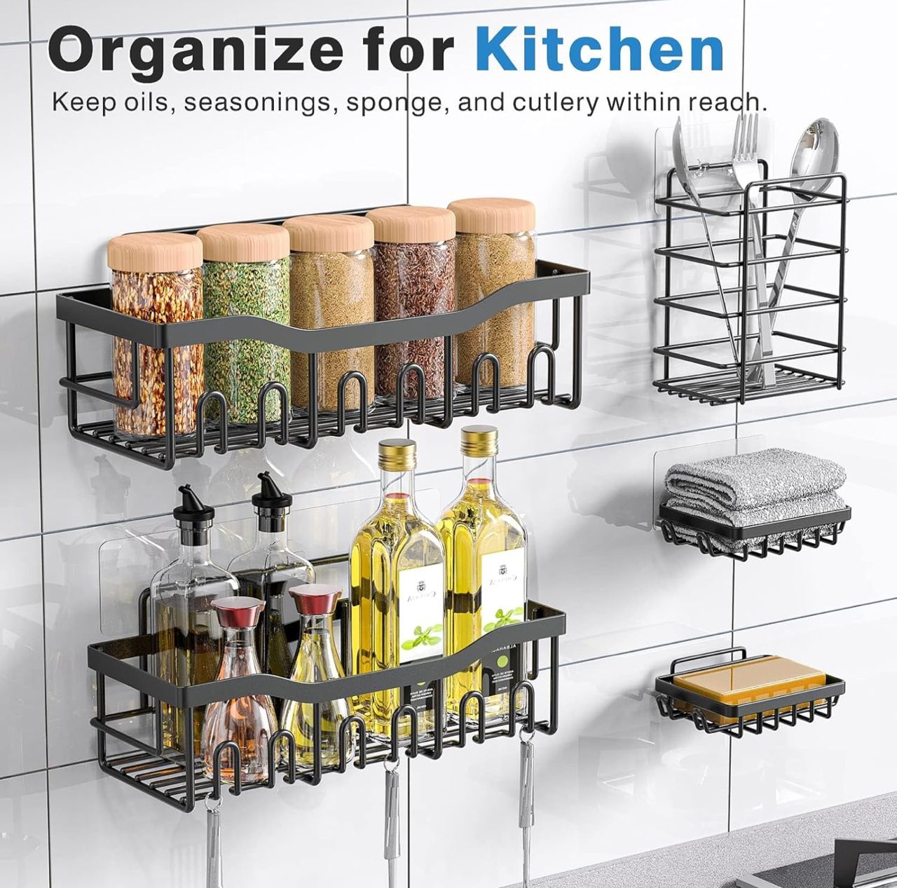 5 piece shower caddy,Adhesive sticker,NO Drilling,stainless steel ,Rust proof