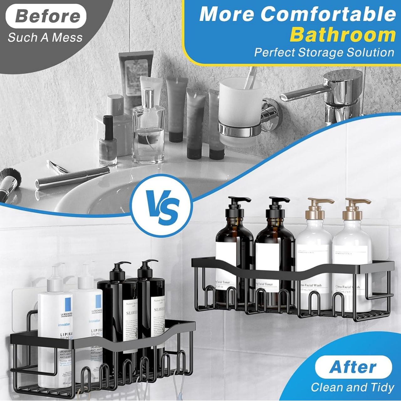 5 piece shower caddy,Adhesive sticker,NO Drilling,stainless steel ,Rust proof