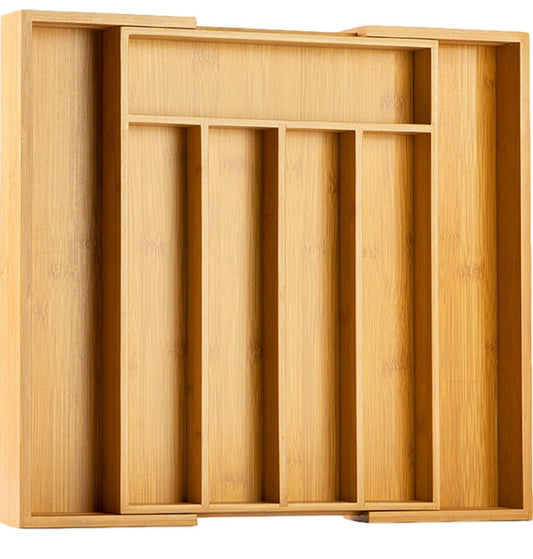 Bamboo cutlery tray for kitchen utensils, drawer organizer