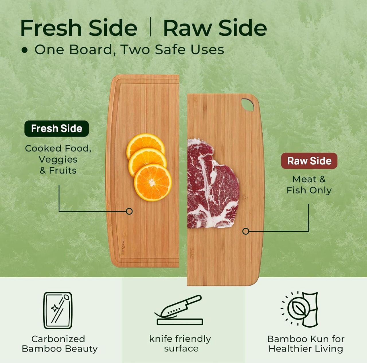 Dishwasher Safe Bamboo cutting boards, durable light weight wood cutting board for busy kitchen, easy storage & clean wooden cutting board single